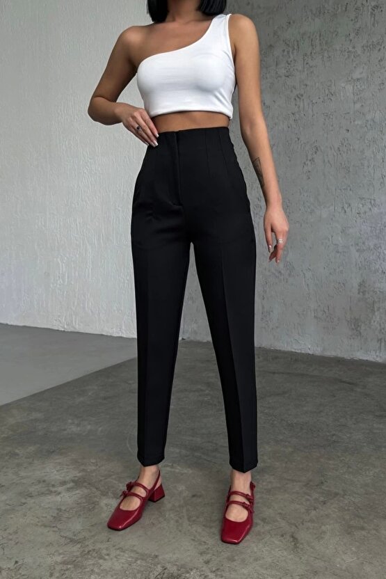 Yüksek Bel Pensli Pantolon