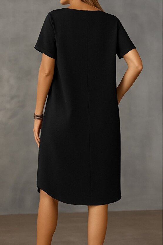 Kadın Kısa Kollu Kayık Yaka Bürümcük Elbise