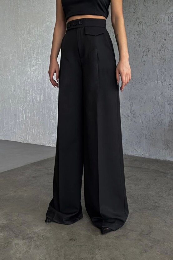 Üç Düğme Detayli Palazzo Pantolon