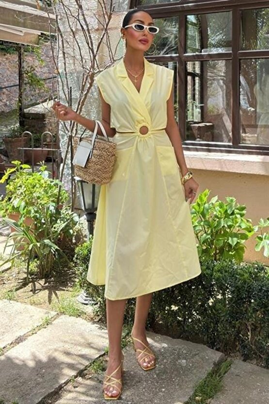 Göbeği Halka Detaylı Midi Boy Elbise 2896