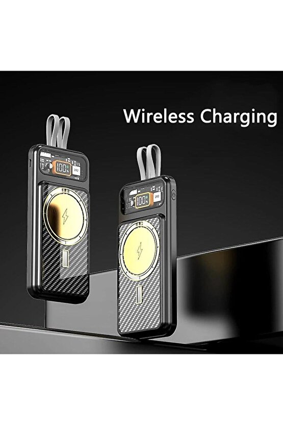 10000MAH 15W WİRELESS MAGSAFE KABLOSUZ ŞARJ ÖZELLİKLİ TAŞINABİLİR ŞARJ ALETİ LCD EKRANLI