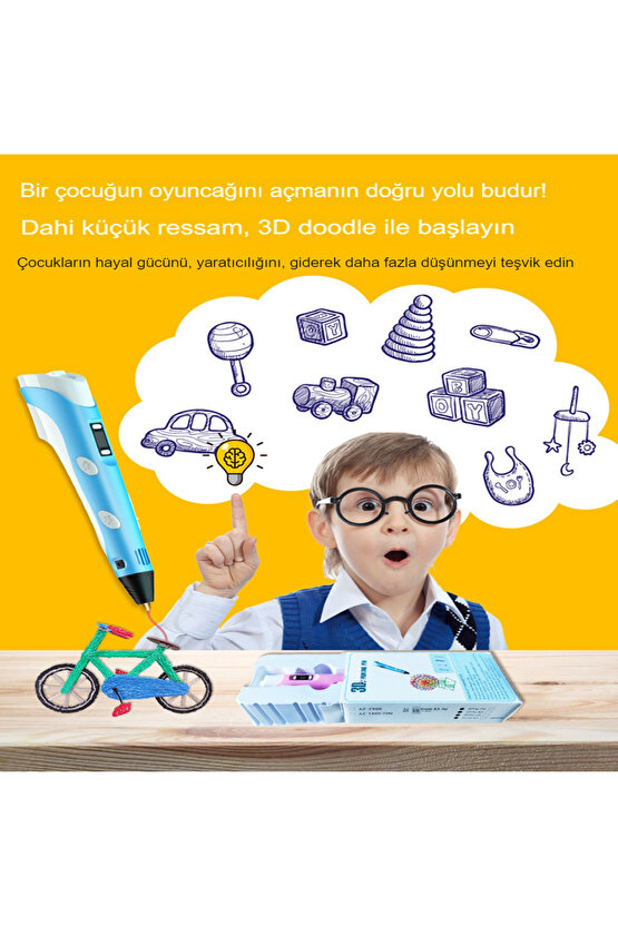 3d Yazıcı Kalem Sorelis 3d Kalem 3 Renk 3 Metre Hediye Filament Yazıcı Clnk mor sarı