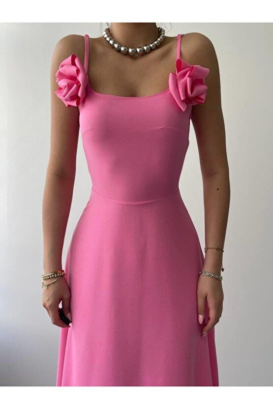 Matilda Gül İp Askılı Elbise