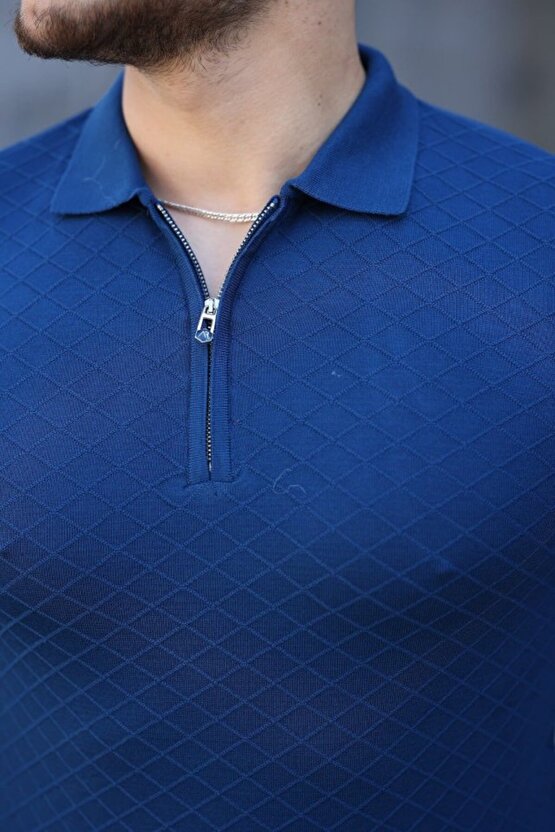 MyTerrax Erkek Viskon Kumaş Polo Yaka Desenli Tişört