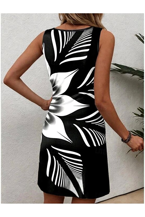 Kadın Askılı Yuvarlak Yaka çiçek Desenli Dalgıç Elbise