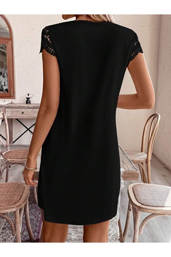 Kadın Kısa Kollu V Yakalı Viskon Elbise