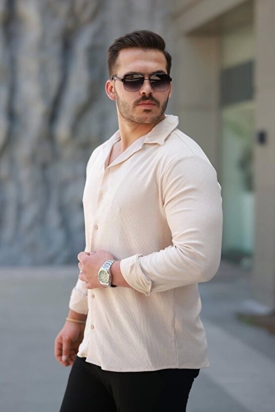 Erkek Kadife Dokulu Uzun Kollu Gömlek