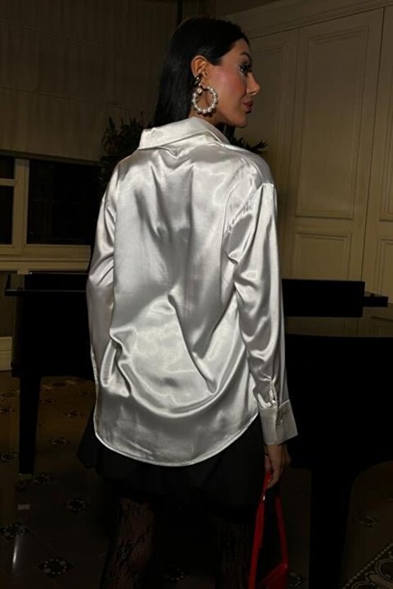 Gökyüzü Moda Premium Saten Gömlek 3438