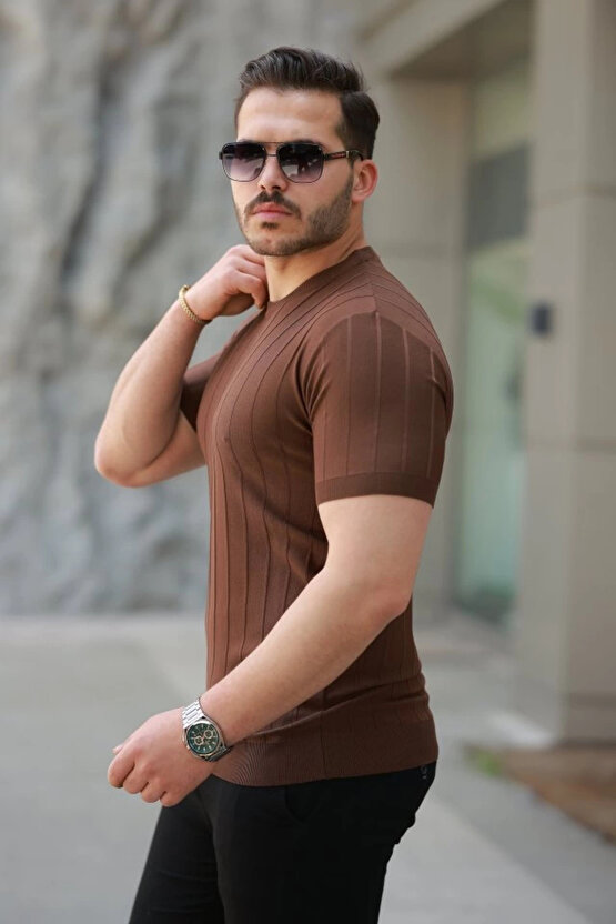 Erkek Kısa Kollu Bisiklet Yaka çizgili Triko Tişört