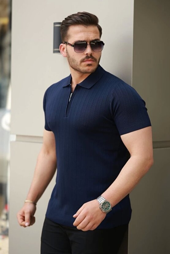 Erkek Fermuar Yakalı Kısa Kollu Tişört