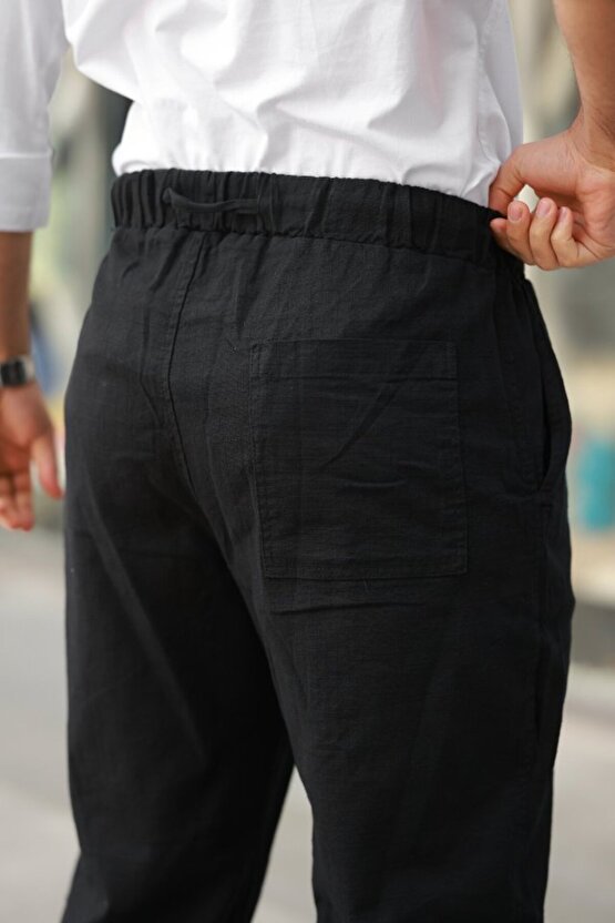 Gökyüzü Moda Erkek Beli Lastikli Keten Rahat Pantolon