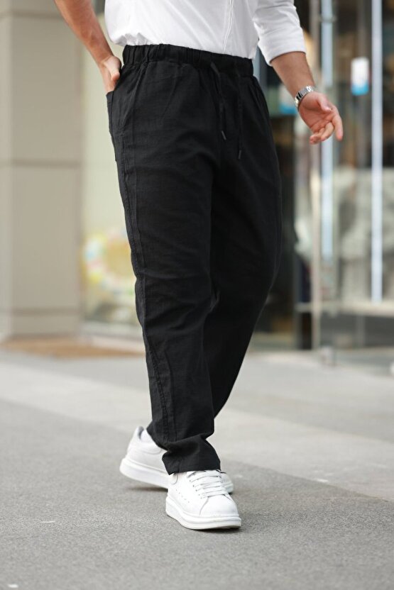 Gökyüzü Moda Erkek Beli Lastikli Keten Rahat Pantolon