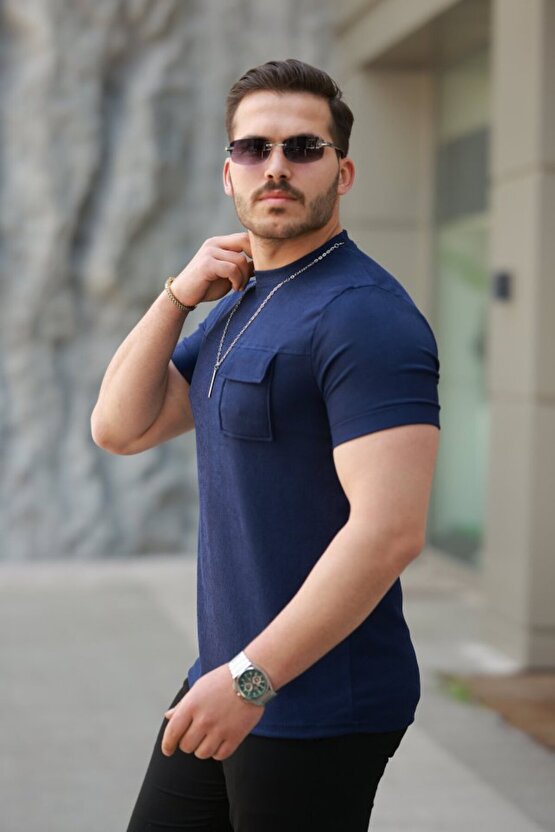 Erkek Cepli Kolyeli Kısa Kollu örme Kumaş Tişört