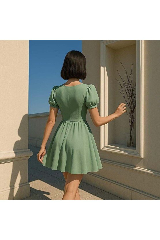 Kadın Dalgıç Kumaş Kalp Yaka Elbise