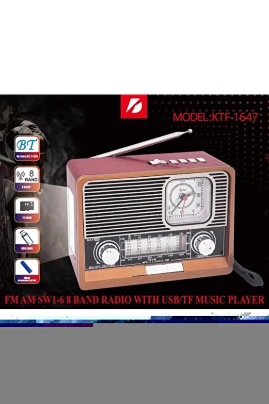 Bluetooth Hoparlör Şarjlı Müzik Çalar Usb Sd Kart Fm Fener Nostaljik Radyo