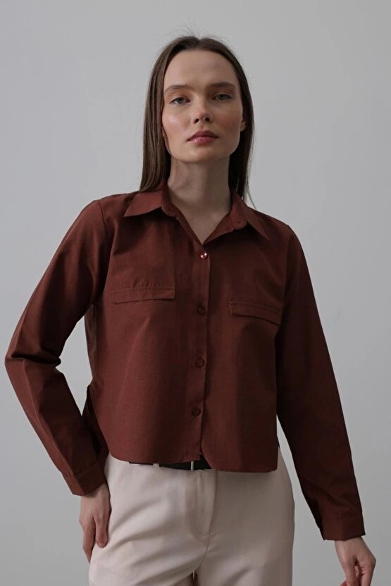 Cepli Uzun Kol Gömlek - Koyu Kahve