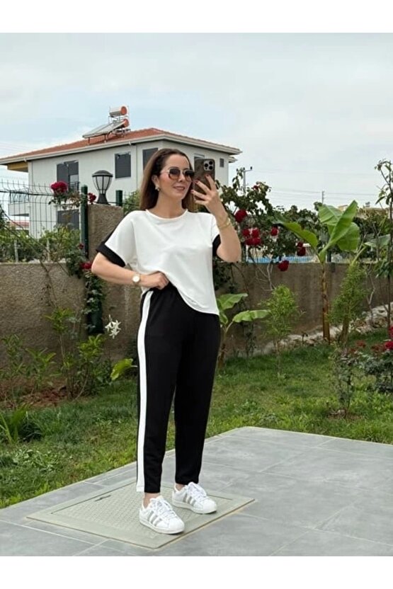 Kadın Modal Dokulu Kumaş Yanı şeritli Takım