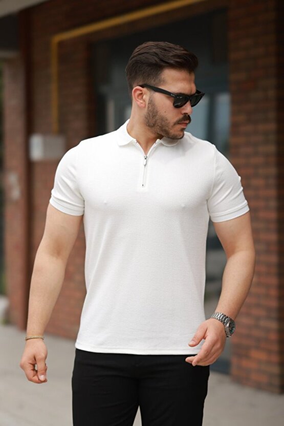 Gökyüzü Moda Erkek Fermuarlı Yaka Kısa Kollu Tişört