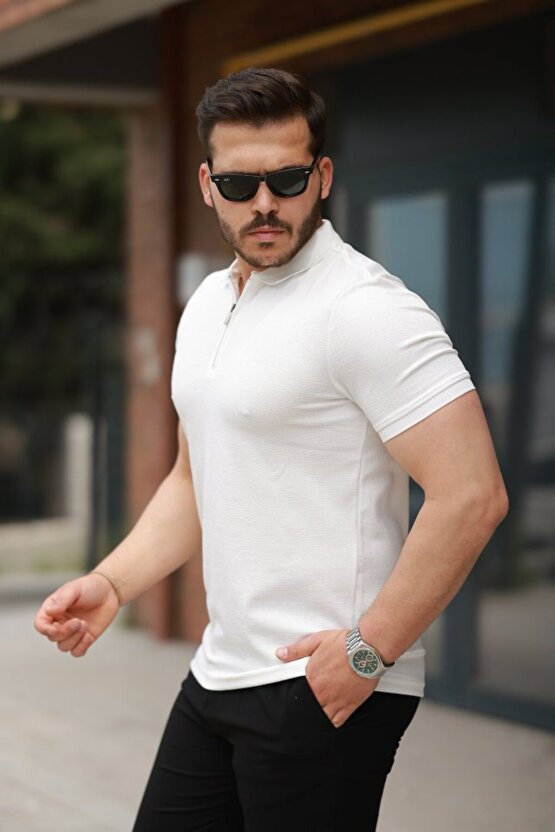 Gökyüzü Moda Erkek Fermuarlı Yaka Kısa Kollu Tişört