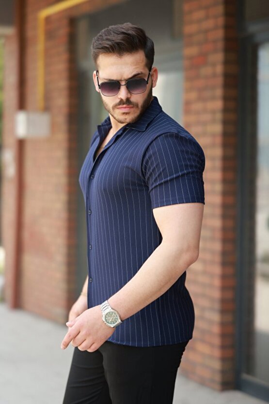 EQURİ Erkek Kısa Kollu çizgili Gömlek