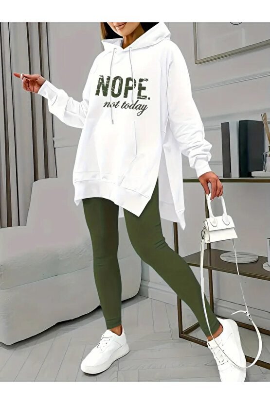 EGECEN Kadın Uzun Kollu Kapşonlu Bağcıklı Viskon Iki Iplik Sweat