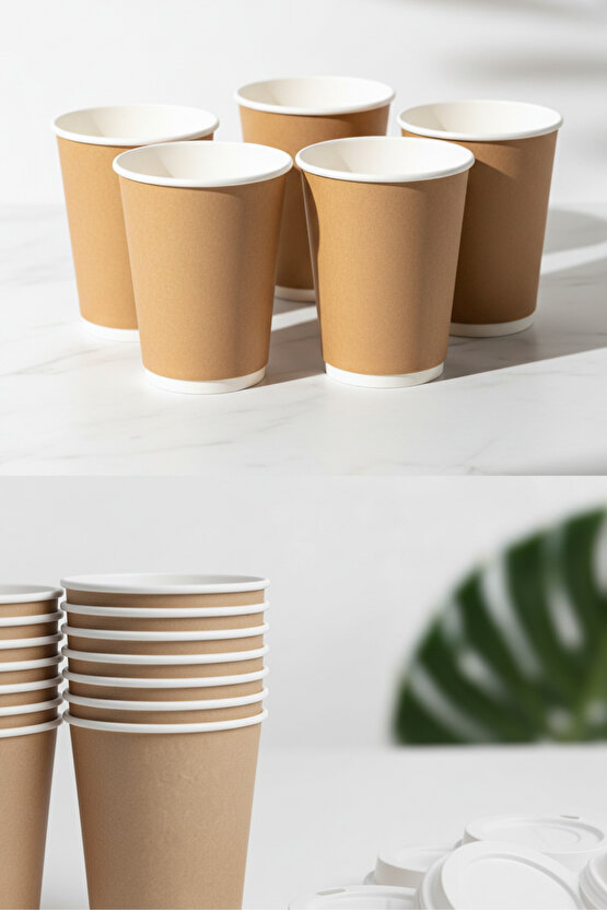 20 Adet Double Wall Kraft ve Kapak 14 oz