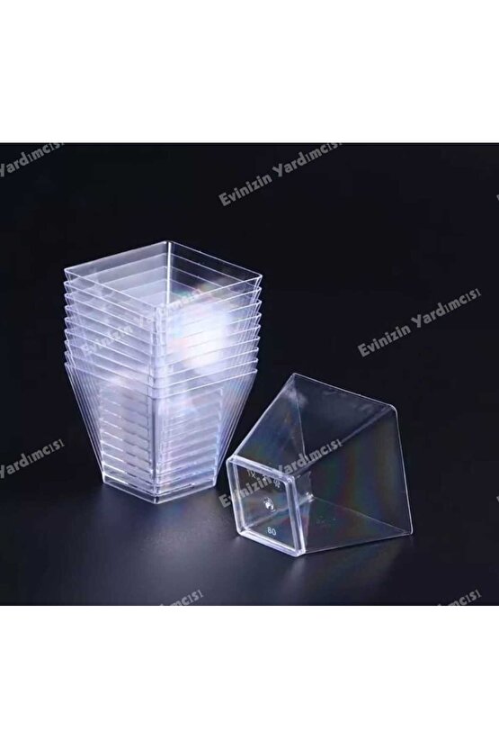 Sunumluk Magnolya & Tatlı & Cerez Plastik Kase 200 Cc Mika Kare (KUBİK) Kase 12 Kapak 12