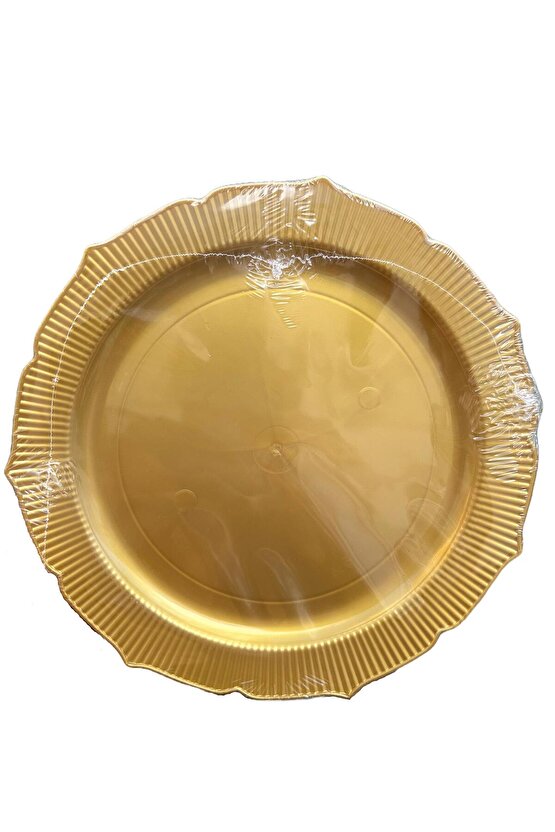 Davet Parti Sunum Doğum Günü Altın Renkli Sert Plastik Mika Tabak - 22 Cm. -6 Adetlik 5 Paket