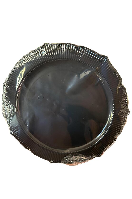 Davet Parti Sunum Doğum Günü Siyah Renkli Sert Plastik Mika Tabak - 22 Cm. -6 Adetlik 10 Pake