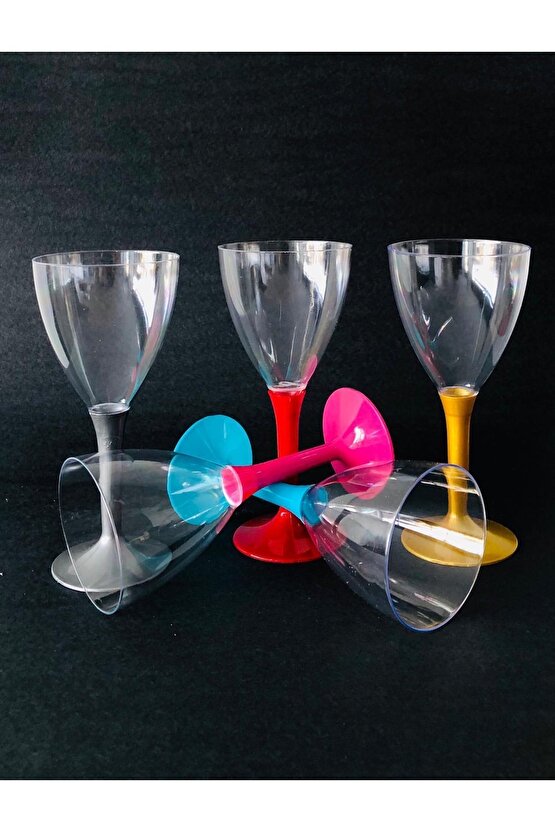 Plastik Şarap Kadehi (10 Adet) Gold Renk