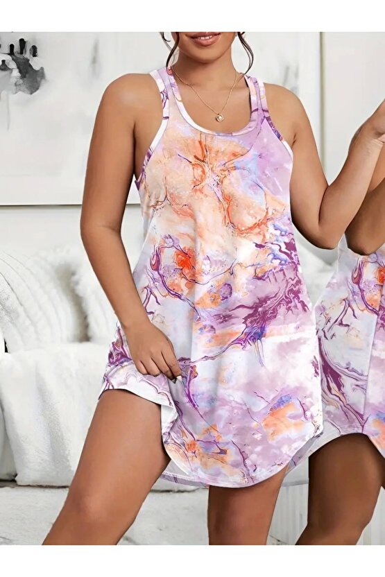 Kadın Askılı Sporcu Yaka Baskılı Süprem Elbise