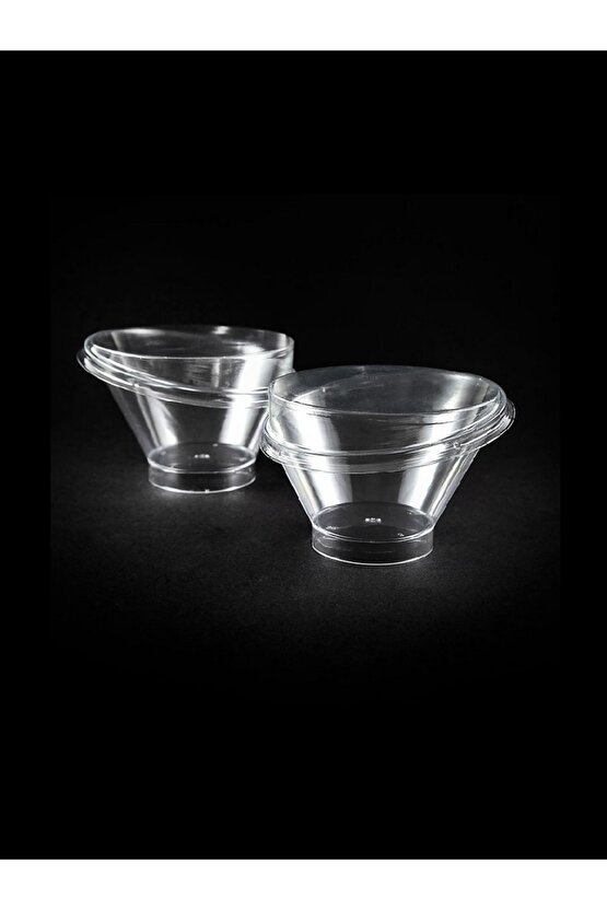 Plastik Kristal Oval Kase Kapaklı 220cc 15 Adet Kullan At