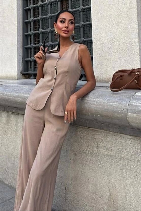 Arkası Bağcıklı Yelek Plazza Pantolon Modal Takım 10202-08