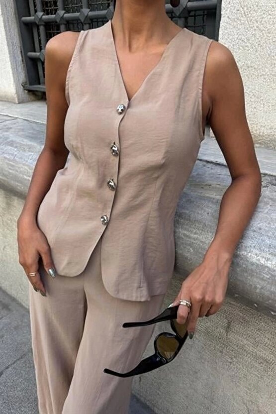 Arkası Bağcıklı Yelek Plazza Pantolon Modal Takım 10202-08