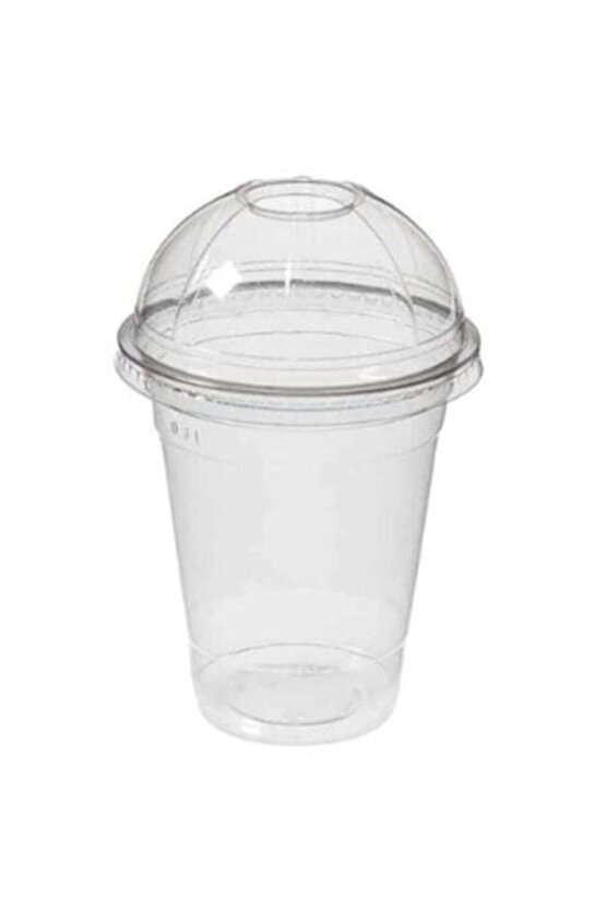 Plastik Şeffaf Bardak Kapaklı 300ml cc Milkshake Bardağı 100 Adet