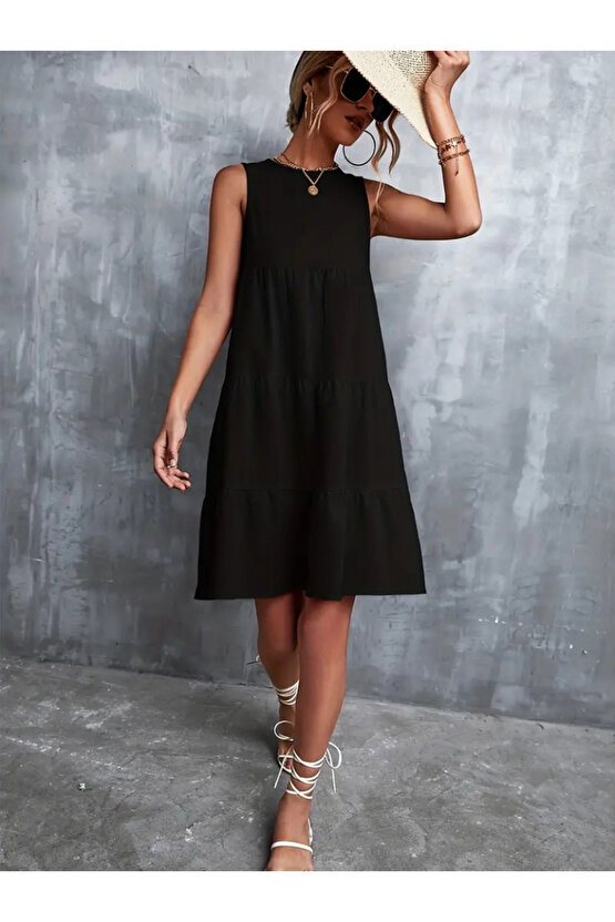 EQURİ Kadın Sıfır Kol Bisiklet Yaka Aerobin Elbise