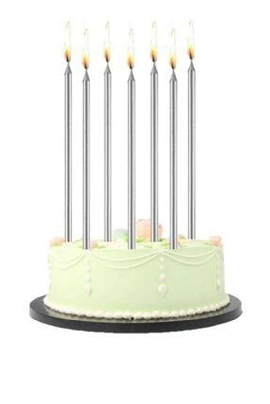 Mum Uzun Mum Gümüş Pasta Mumu 20 cm 6 Lı Gms Mum 6
