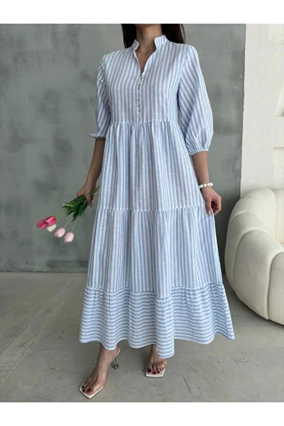 ÇİZGİİ KETEN HAKİ YAKA DÜĞEİ AAŞ EBİE avi