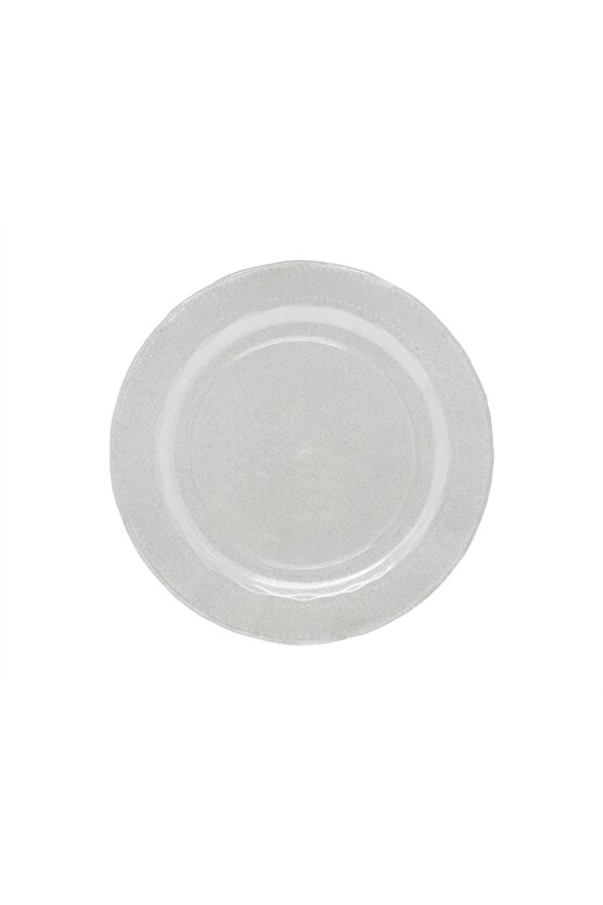 Simli Gümüş Mika Lüks Plastik Tabak 26cm 6 Adet