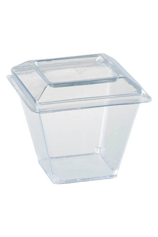 Kristal Plastik 200 Cc Kübik Kase Kapaklı (25 ADET)
