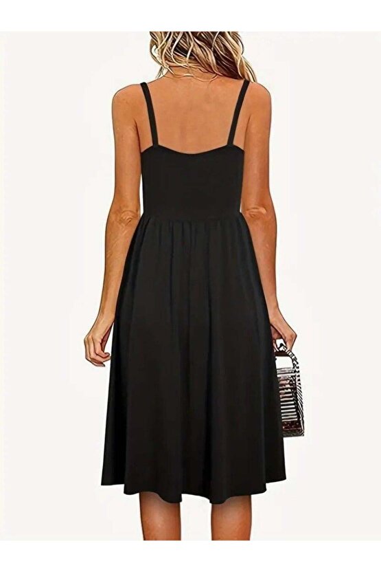 Kadın Ip Askılı V Yakalı Kısa Viskon Elbise