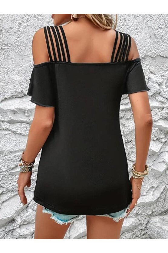 Kadın Kısa Kollu Beş Askılı Viskon Bluz