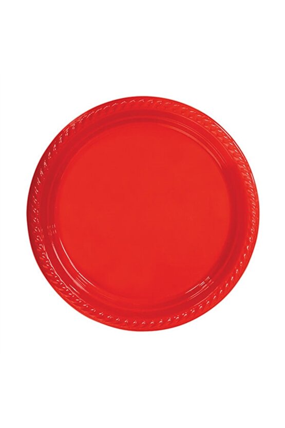 Alsepetavm Kırmızı Renkli Plastik Tabak 23 Cm 25 Adet