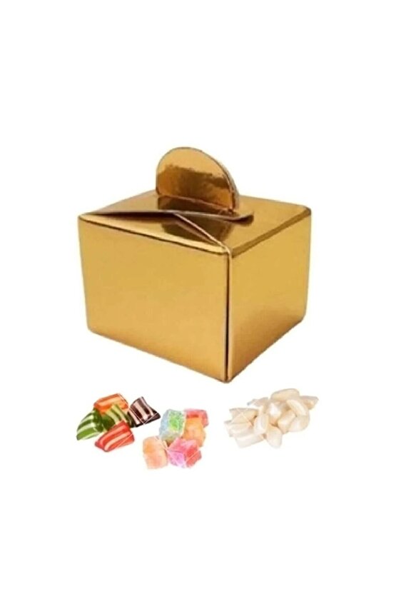 Sarı Gold Lokum Kutusu 50li Parti Yeni Doğan Odası Dağıtmalık Lokumluk Şeker Karton Kutu