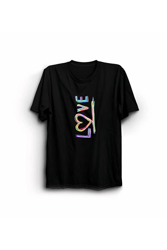 Sevgililer Günü İçin Özel Tasarım Love Baskılı T-shirt - Siyah