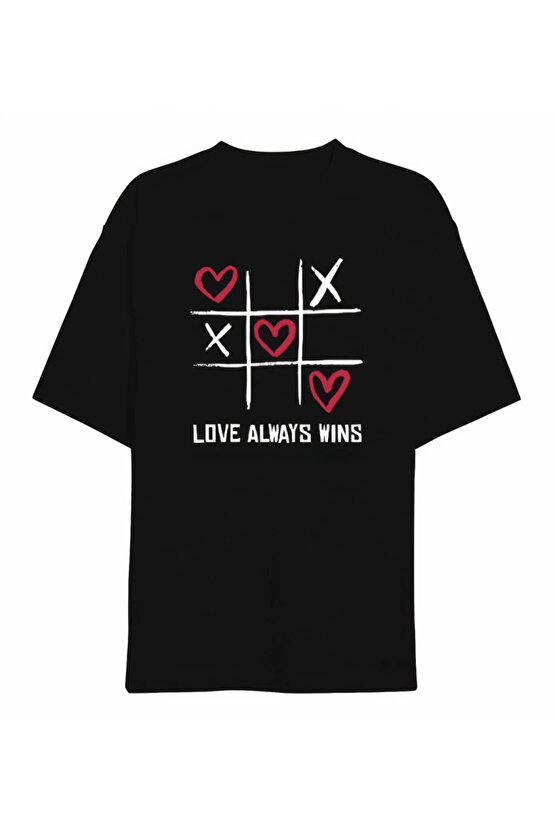 Sevgililer Günü İçin Özel Tasarım Love Always Wıns Baskılı T-shirt - Siyah