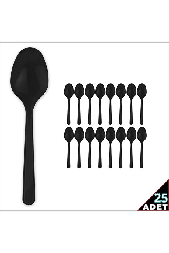 Plastik Kaşık, Siyah - 25 Adet