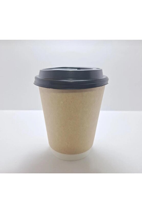 Double Wall Karton Kağıt Bardak Kraft Siyah 8 Oz 240ML Siyah Kapaklı 40 Adet