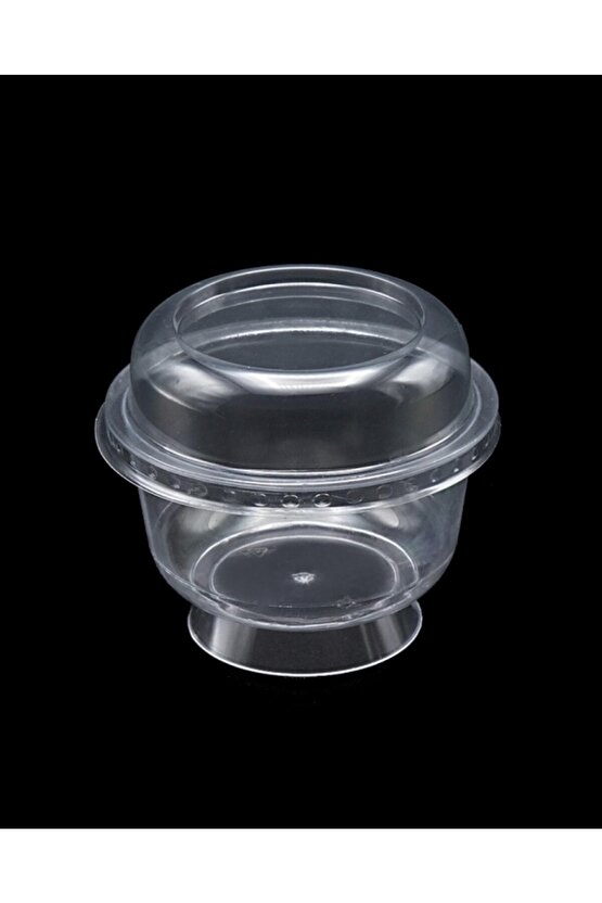 Plastik Kristal Tatlı Kabı - Kapaklı 180cc 25 Adet, Kullan At