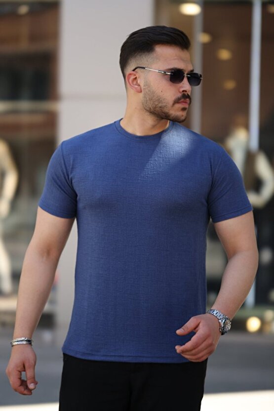 Erkek Ağaç Kabuğu Desenli Kısa Kollu T-shirt